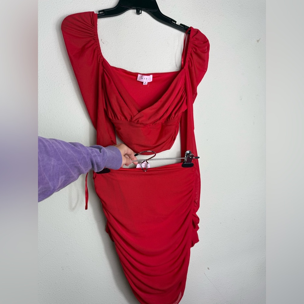 MARBLE Vibrant Red Cropped Top and Skirt